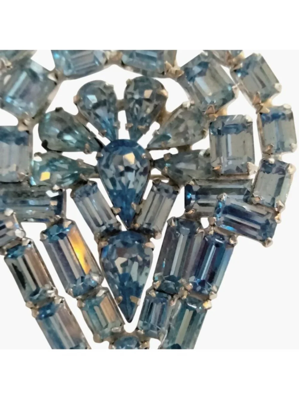 Vintage Blue Rhinestone Brooch Art Deco Style Baguette Teardrop Statement Pin